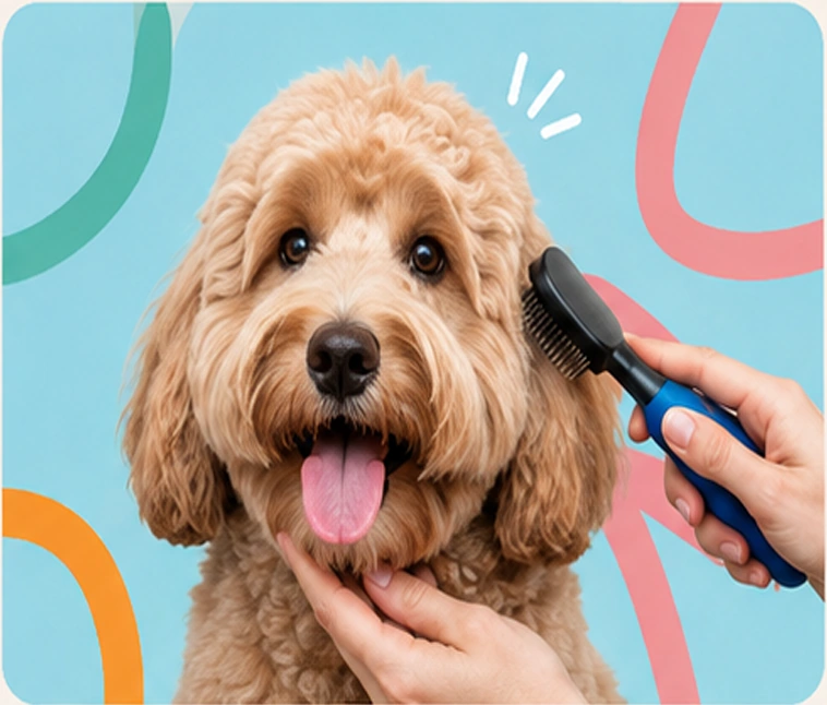 Happy dog being gently brushed