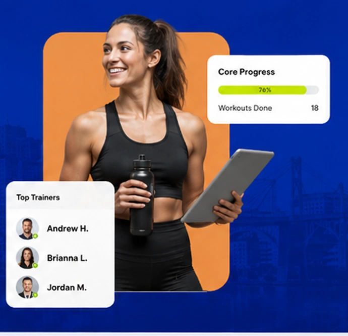 Escarpment Fitness member with training progress cards