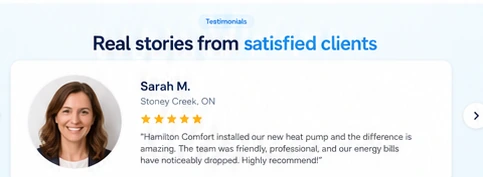 Hamilton Comfort testimonial section